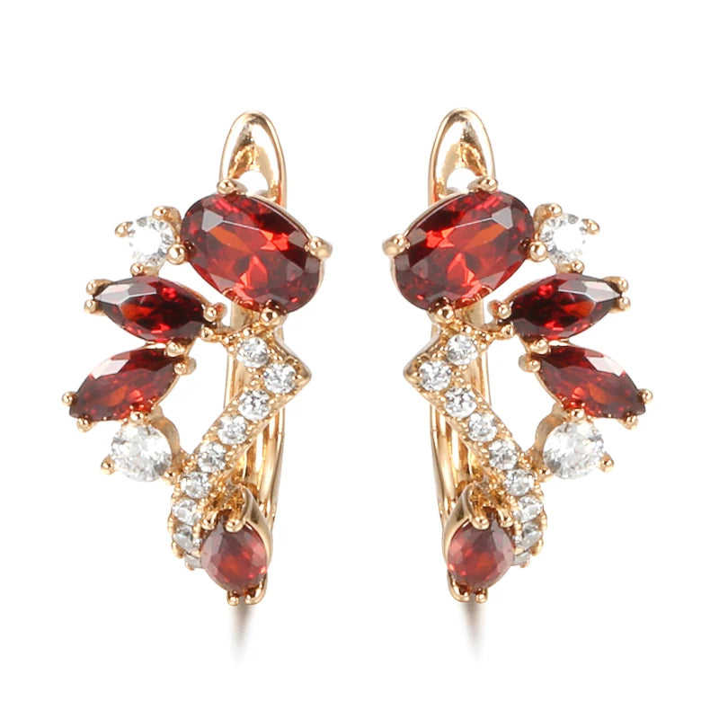 Hot Red Natural Zircon Earrings for Women Luxury 585 Rose Gold Earrings Party Wedding Jewelry Fashion 2022 Valentines Gift