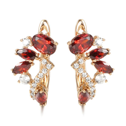 Hot Red Natural Zircon Earrings for Women Luxury 585 Rose Gold Earrings Party Wedding Jewelry Fashion 2022 Valentines Gift