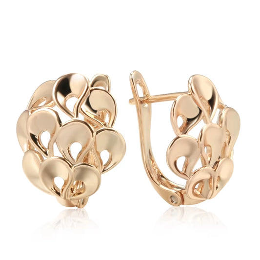 New Unusual Hollow Flower Drop Earrings for Women 585 Rose Gold Color Bridal Earrings Wedding Daily Fashion Ethnic Jewelry
