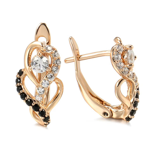 New Luxury Natural Black Zircon Earrings for Women Vintage Bride Wedding Earrings 585 Rose Gold Color Daily Fine Jewelry