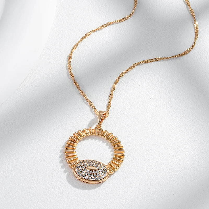 Hot Fashion Glossy Shiny Natural Zircon Big Pendant Necklace for Women 585 Rose Gold Color Daily Fine Accessories Jewelry