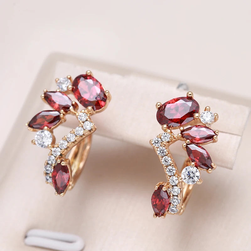 Hot Red Natural Zircon Earrings for Women Luxury 585 Rose Gold Earrings Party Wedding Jewelry Fashion 2022 Valentines Gift