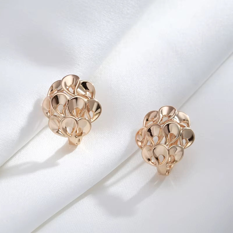New Unusual Hollow Flower Drop Earrings for Women 585 Rose Gold Color Bridal Earrings Wedding Daily Fashion Ethnic Jewelry