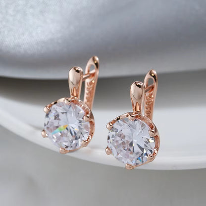 Luxury 585 Rose Gold Color English Earrings for Women Simple Shiny Big Natural Zircon Earrings Bridal Wedding Fine Jewelry