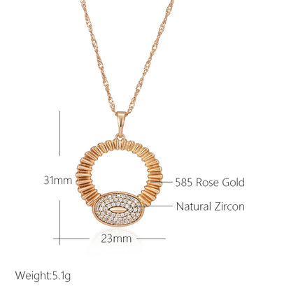 Hot Fashion Glossy Shiny Natural Zircon Big Pendant Necklace for Women 585 Rose Gold Color Daily Fine Accessories Jewelry