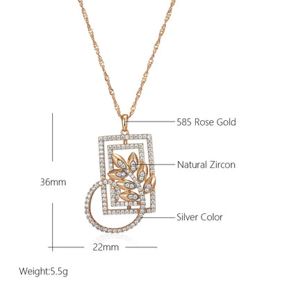 New Fashion Square Wide Pendant Necklace for Women 585 Rose Gold Silver Color Mix Boho Crystal Flower Ethnic Retro Jewelry