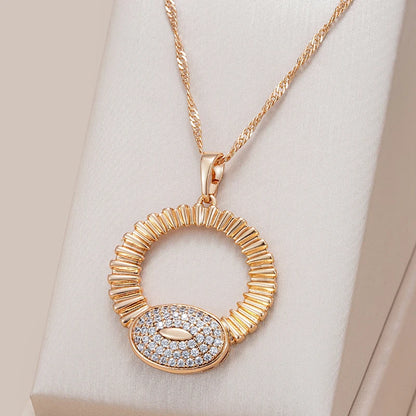 Hot Fashion Glossy Shiny Natural Zircon Big Pendant Necklace for Women 585 Rose Gold Color Daily Fine Accessories Jewelry