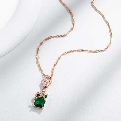 Luxury Square Green Natural Zircon Pendant Necklace for Women 585 Rose Gold Color Pendant Daily Easy Matching Fine Jewelry