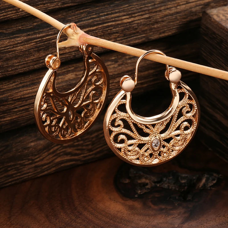 Earings Fashion Jewelry 2021 Ethnic Natural Zircon Flower Dangle Earrings for Women 585 Rose Gold Unusual Fine Jewelry