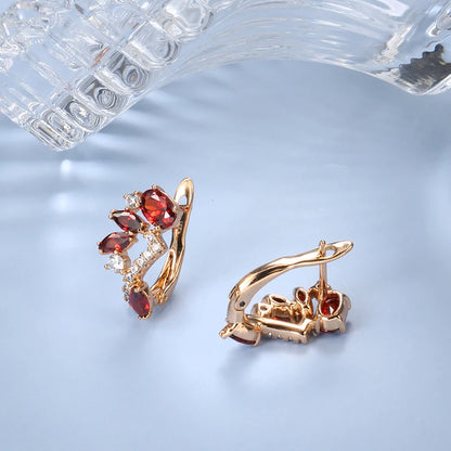 Hot Red Natural Zircon Earrings for Women Luxury 585 Rose Gold Earrings Party Wedding Jewelry Fashion 2022 Valentines Gift