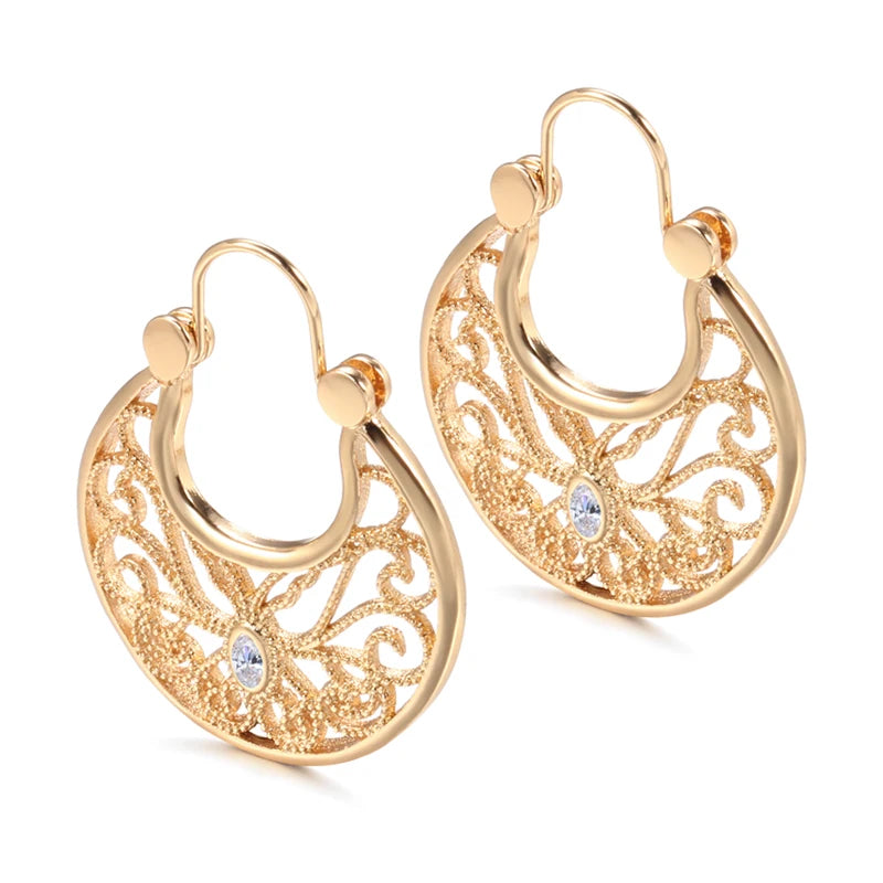 Earings Fashion Jewelry 2021 Ethnic Natural Zircon Flower Dangle Earrings for Women 585 Rose Gold Unusual Fine Jewelry