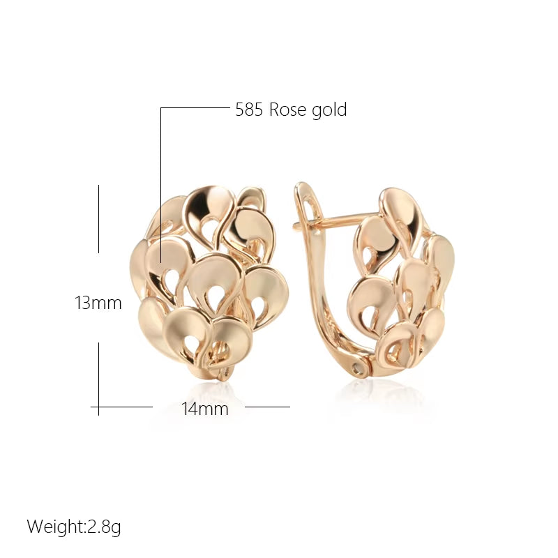 New Unusual Hollow Flower Drop Earrings for Women 585 Rose Gold Color Bridal Earrings Wedding Daily Fashion Ethnic Jewelry