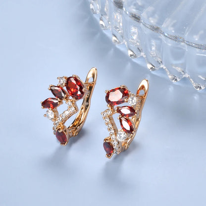 Hot Red Natural Zircon Earrings for Women Luxury 585 Rose Gold Earrings Party Wedding Jewelry Fashion 2022 Valentines Gift