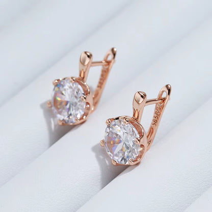 Luxury 585 Rose Gold Color English Earrings for Women Simple Shiny Big Natural Zircon Earrings Bridal Wedding Fine Jewelry