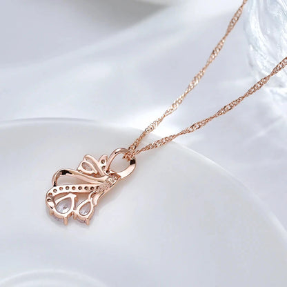 Hot 585 Rose Gold Color Big Pendant Necklace for Women Fashion Hollow Flowers Natural Zircon Accessories Daily Jewelry