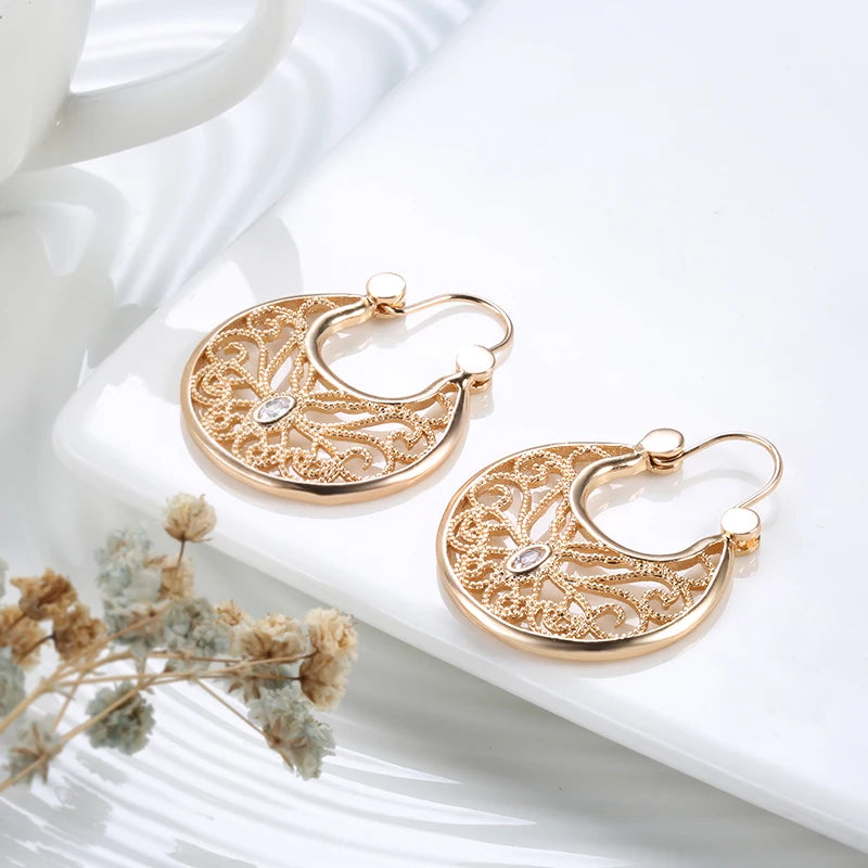 Earings Fashion Jewelry 2021 Ethnic Natural Zircon Flower Dangle Earrings for Women 585 Rose Gold Unusual Fine Jewelry