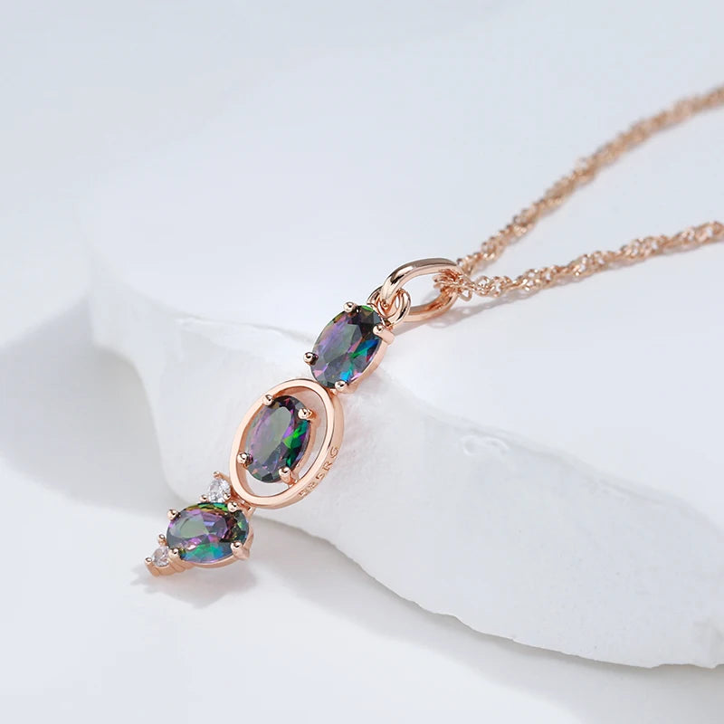 New 585 Rose Gold Color Women Drop Necklace Unusual Colourful Natural Zircon Fashion Long Pendant Daily Vintage Jewelry