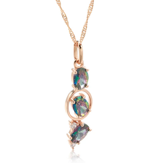 New 585 Rose Gold Color Women Drop Necklace Unusual Colourful Natural Zircon Fashion Long Pendant Daily Vintage Jewelry
