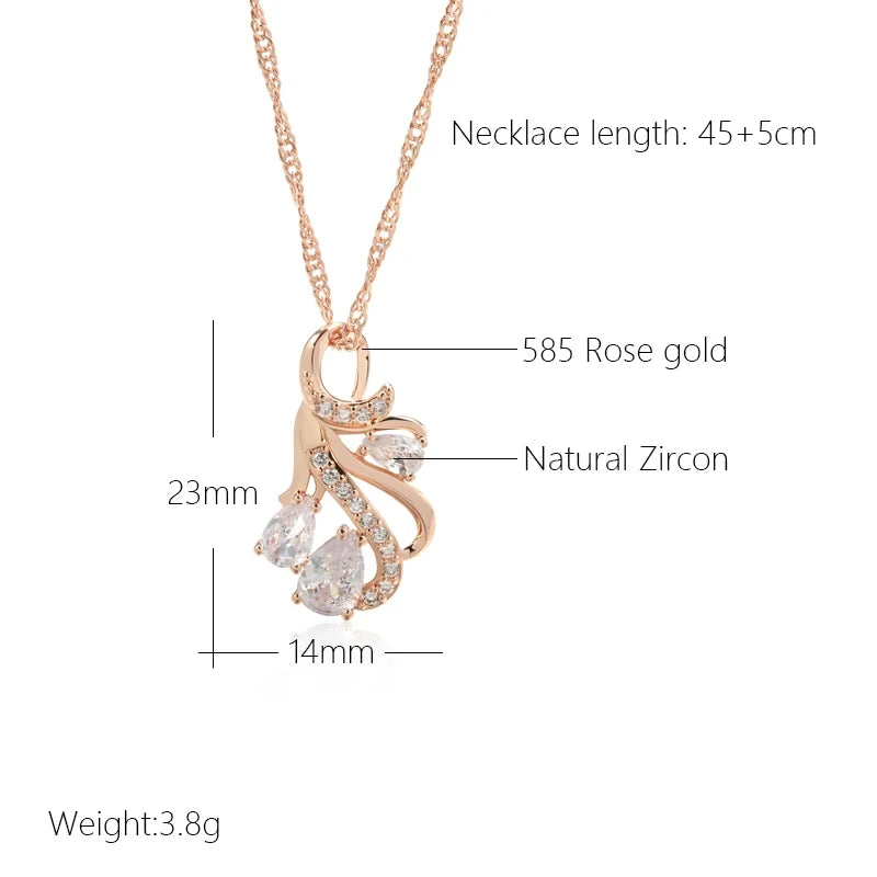 Hot 585 Rose Gold Color Big Pendant Necklace for Women Fashion Hollow Flowers Natural Zircon Accessories Daily Jewelry