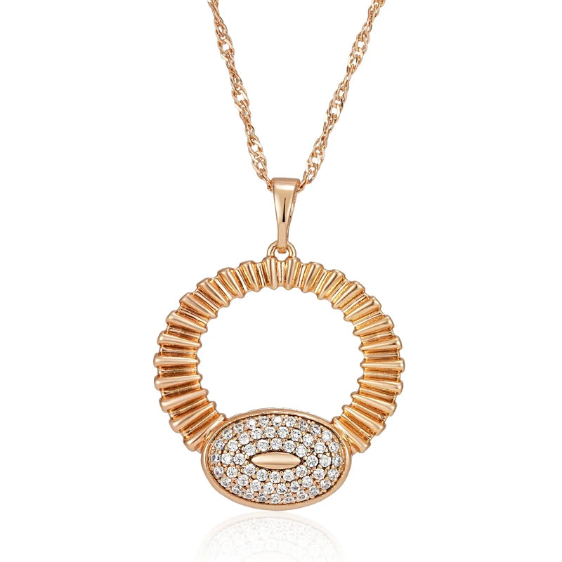 Hot Fashion Glossy Shiny Natural Zircon Big Pendant Necklace for Women 585 Rose Gold Color Daily Fine Accessories Jewelry
