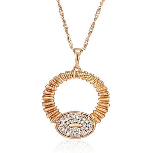 Hot Fashion Glossy Shiny Natural Zircon Big Pendant Necklace for Women 585 Rose Gold Color Daily Fine Accessories Jewelry