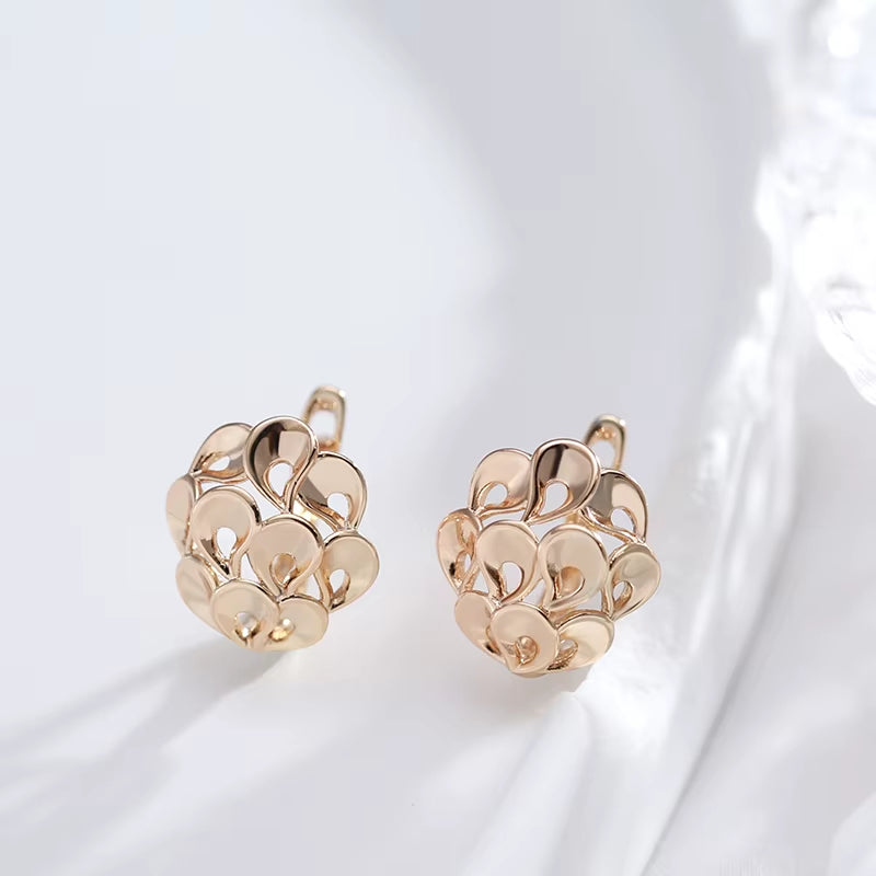 New Unusual Hollow Flower Drop Earrings for Women 585 Rose Gold Color Bridal Earrings Wedding Daily Fashion Ethnic Jewelry