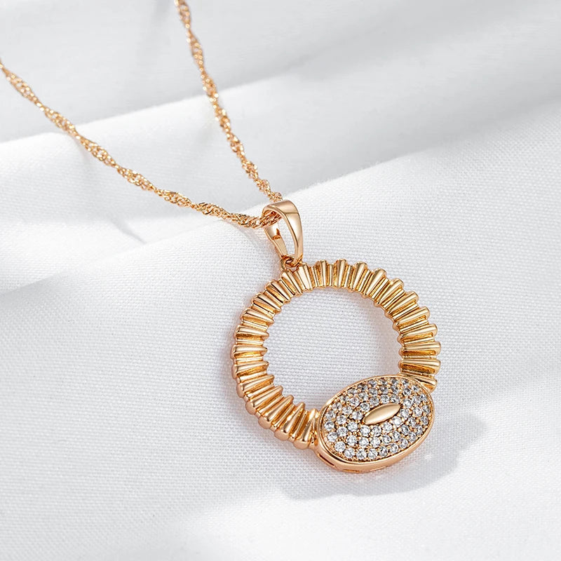 Hot Fashion Glossy Shiny Natural Zircon Big Pendant Necklace for Women 585 Rose Gold Color Daily Fine Accessories Jewelry
