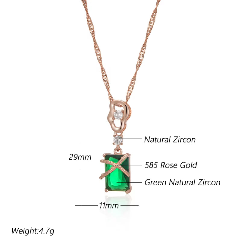 Luxury Square Green Natural Zircon Pendant Necklace for Women 585 Rose Gold Color Pendant Daily Easy Matching Fine Jewelry
