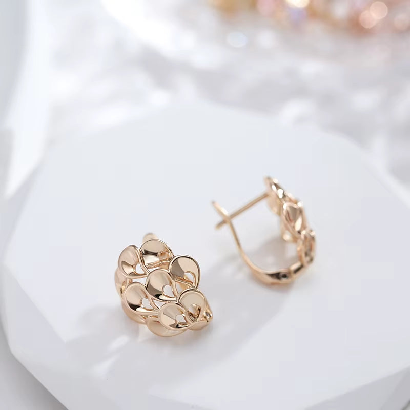 New Unusual Hollow Flower Drop Earrings for Women 585 Rose Gold Color Bridal Earrings Wedding Daily Fashion Ethnic Jewelry