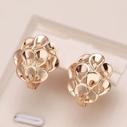 New Unusual Hollow Flower Drop Earrings for Women 585 Rose Gold Color Bridal Earrings Wedding Daily Fashion Ethnic Jewelry