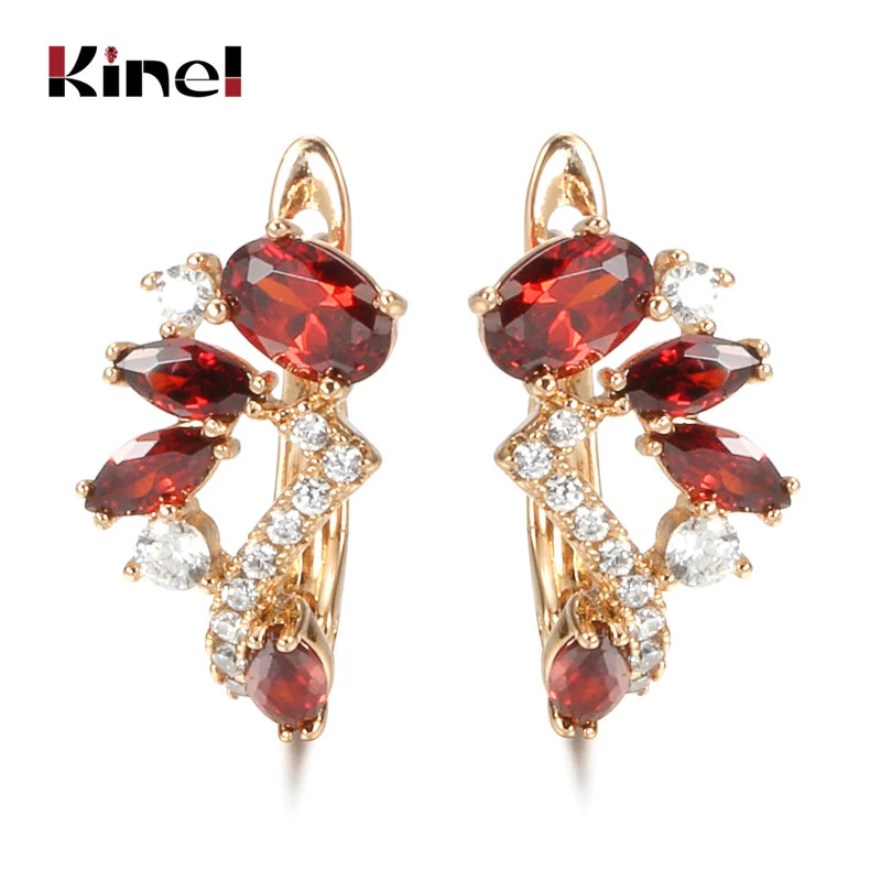 Hot Red Natural Zircon Earrings for Women Luxury 585 Rose Gold Earrings Party Wedding Jewelry Fashion 2022 Valentines Gift