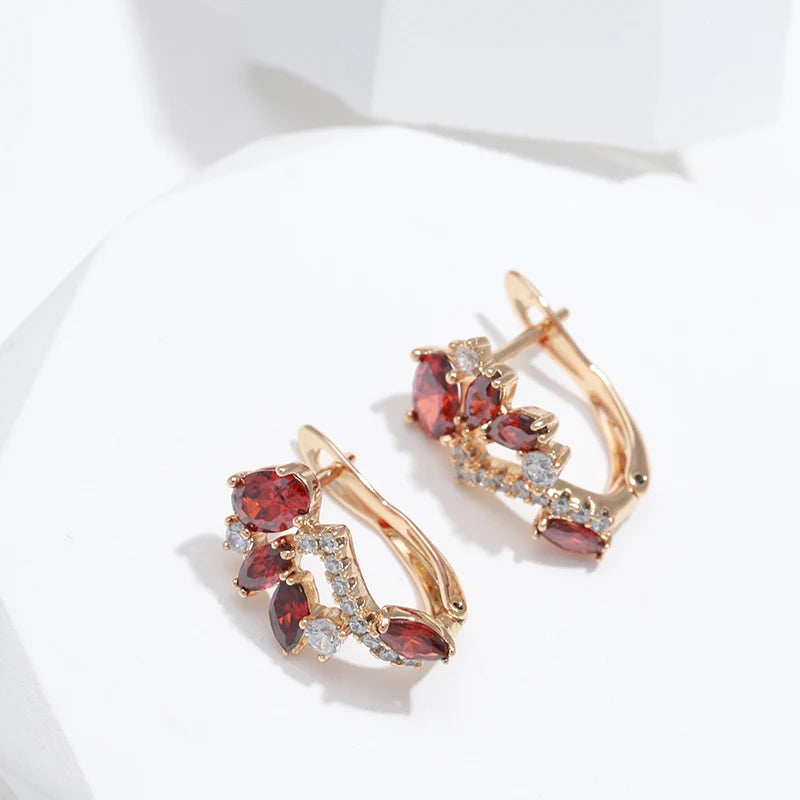 Hot Red Natural Zircon Earrings for Women Luxury 585 Rose Gold Earrings Party Wedding Jewelry Fashion 2022 Valentines Gift