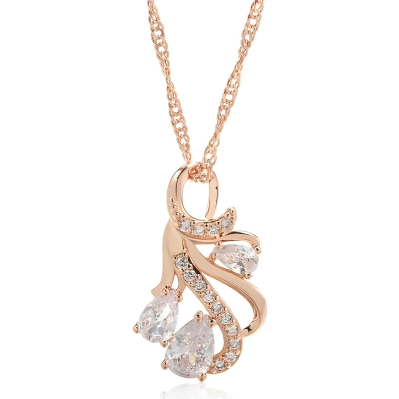 Hot 585 Rose Gold Color Big Pendant Necklace for Women Fashion Hollow Flowers Natural Zircon Accessories Daily Jewelry
