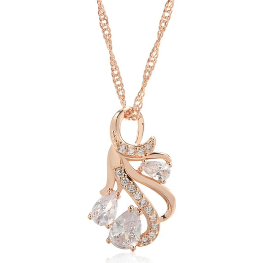Hot 585 Rose Gold Color Big Pendant Necklace for Women Fashion Hollow Flowers Natural Zircon Accessories Daily Jewelry