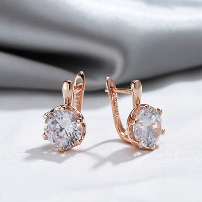 Luxury 585 Rose Gold Color English Earrings for Women Simple Shiny Big Natural Zircon Earrings Bridal Wedding Fine Jewelry