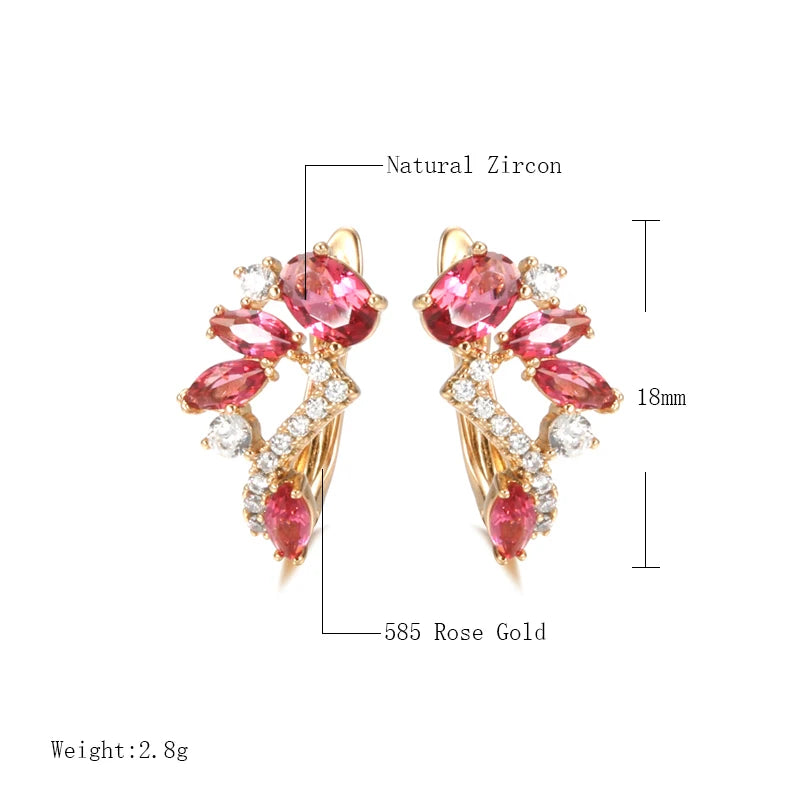 Hot Red Natural Zircon Earrings for Women Luxury 585 Rose Gold Earrings Party Wedding Jewelry Fashion 2022 Valentines Gift