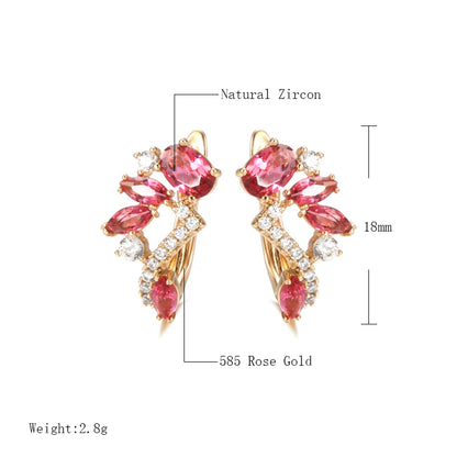 Hot Red Natural Zircon Earrings for Women Luxury 585 Rose Gold Earrings Party Wedding Jewelry Fashion 2022 Valentines Gift