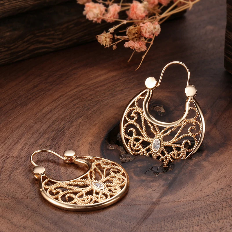 Earings Fashion Jewelry 2021 Ethnic Natural Zircon Flower Dangle Earrings for Women 585 Rose Gold Unusual Fine Jewelry